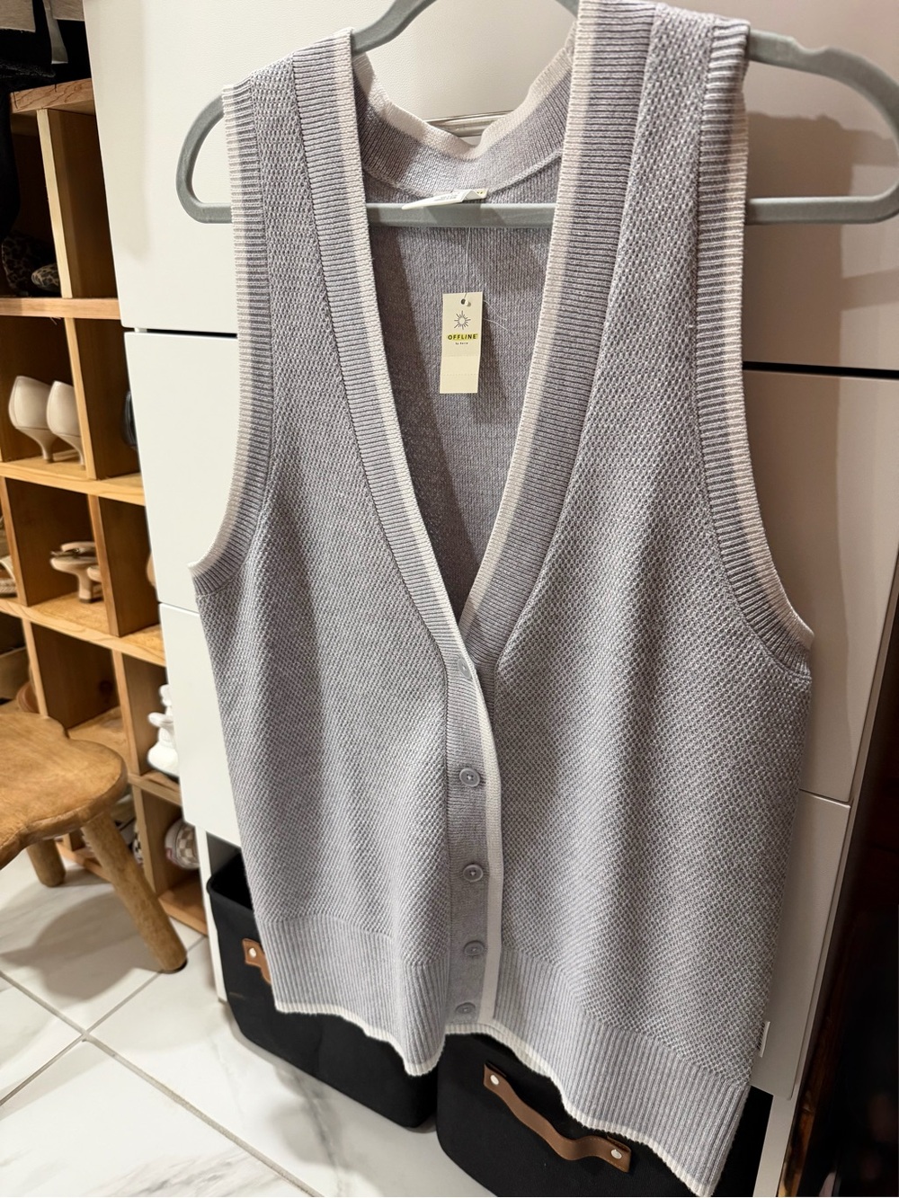 aerie Light Gray Button-Front Knit Vest